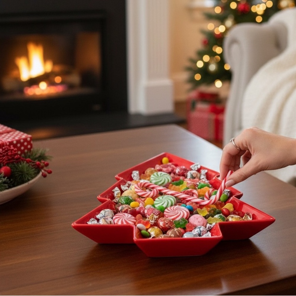 BIA Festive Red Christmas Tree Serving Dish 12” EUC